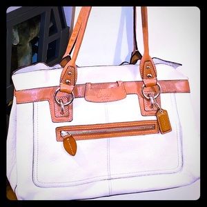 White and Tan Soho Leather Coach Satchel